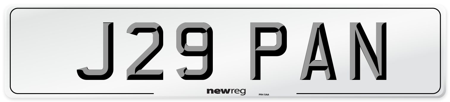 J29 PAN Number Plate from New Reg